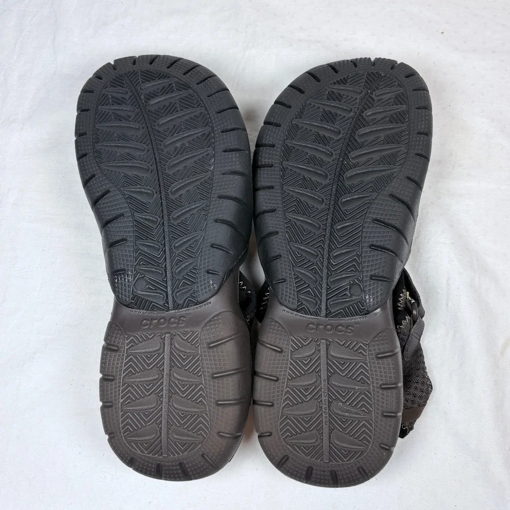 Crocs Swiftwater Mesh Deck Fisherman Sandals Men 12 Brown Water Shoes 15041 EUC